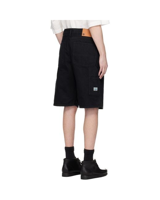 vowels Black Overdyed Painter Shorts for men