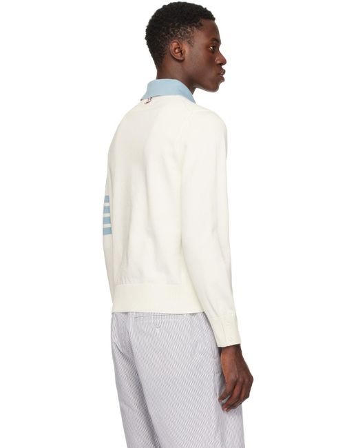 Thom Browne White Off- 4-Bar Long Sleeve Polo for men