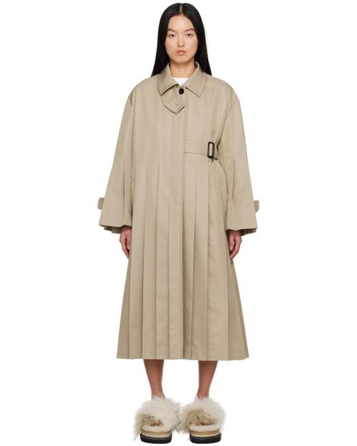 Sacai Natural Beige Pleated Trench Coat