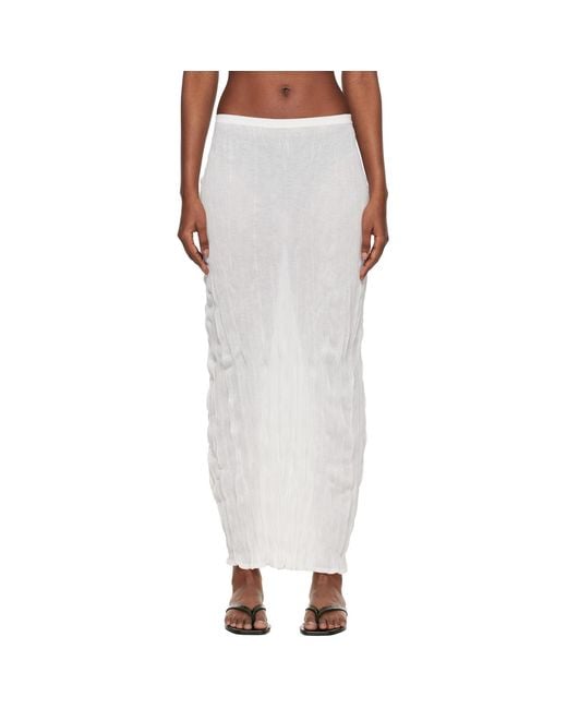 Totême White Crinkled Knit Midi Skirt