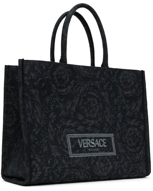 メンズ Versace ラージ バロッコ Athena トートバッグ Black