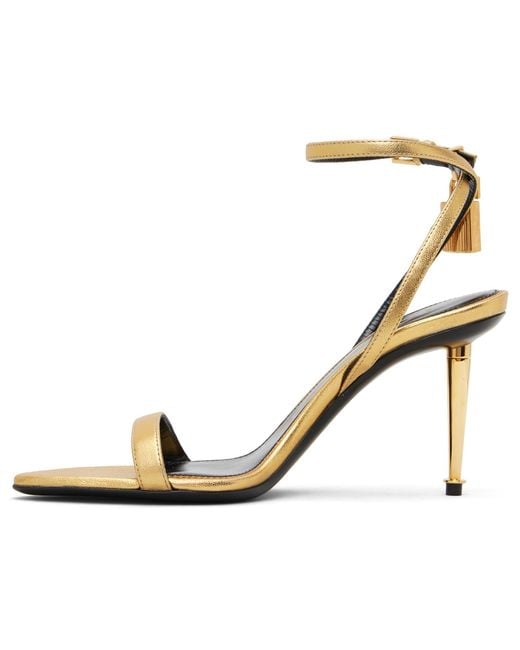 Tom Ford Black Nappa Padlock Pointy Naked Heeled Sandals
