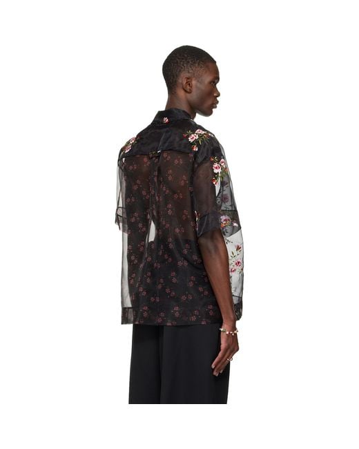 Simone Rocha Black Sheer Patchwork Boxy Shirt for men
