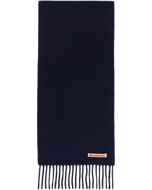 Acne Blue Navy Fringe Wool Scarf for men