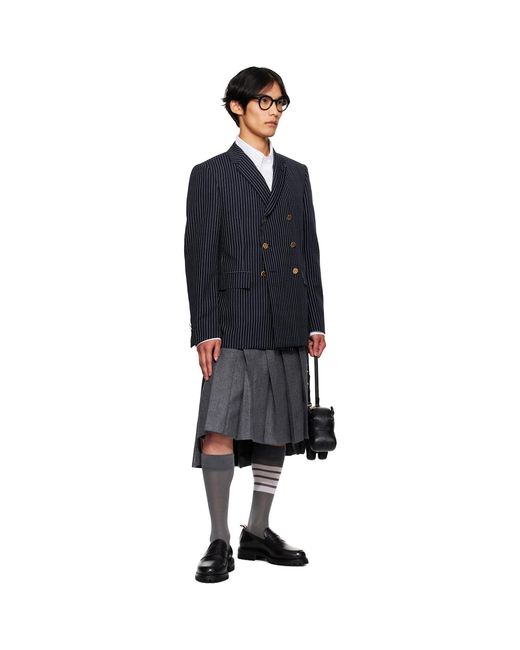 Thom Browne Blue Pinstripe High Twist Wool Sportcoat Blazer for men