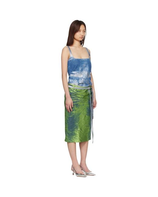 DIESEL Green Open-Back Apron Satin Denim Midi Dress