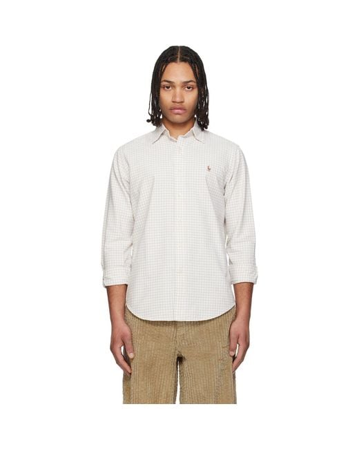 Polo Ralph Lauren White Classic Fit Gingham Oxford Shirt for men