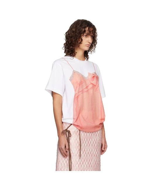 Simone Rocha Pink Bow Sash Slip Dress Trompe L'Oeil T-Shirt