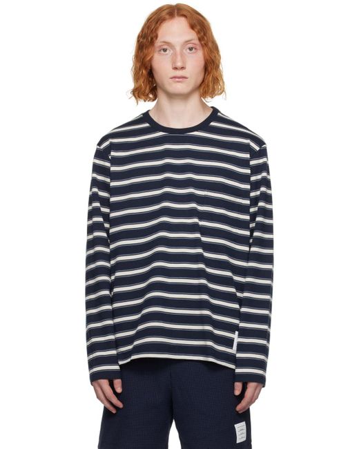Thom Browne Blue Navy Striped Long Sleeve T-shirt for men