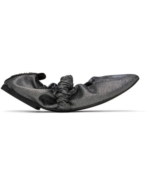 Ganni Black Silver Scrunchie Ballerina Flats