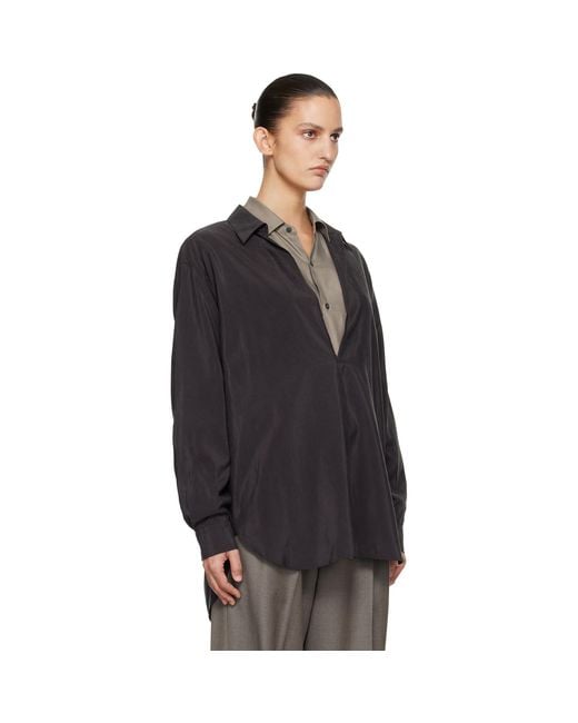 Ssstein Black Silk Nylon Skipper Shirt