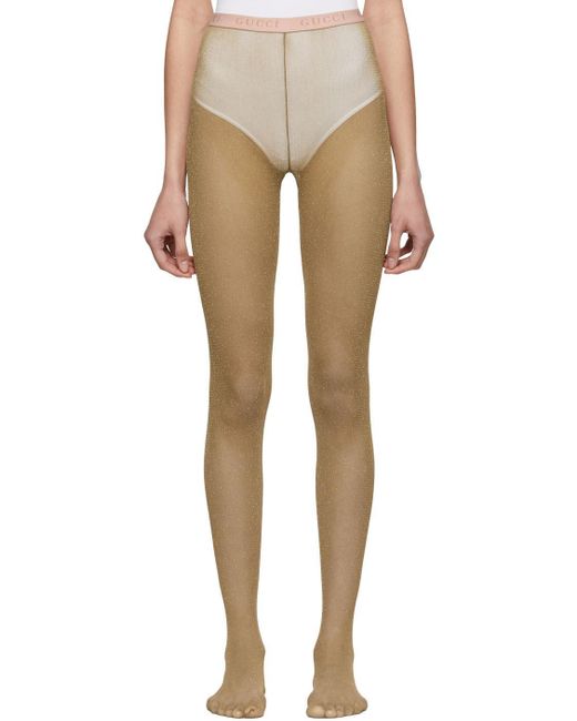 Gucci Tan Lurex Tights Lyst UK