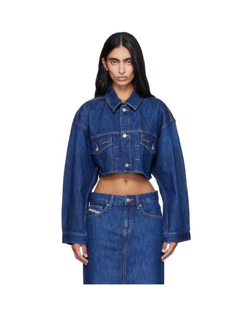DIESEL Blue Cropped Oversized Denim Trucker Jacket