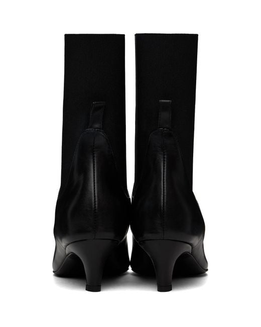 Totême  Black Leather Mid-Heel Boots