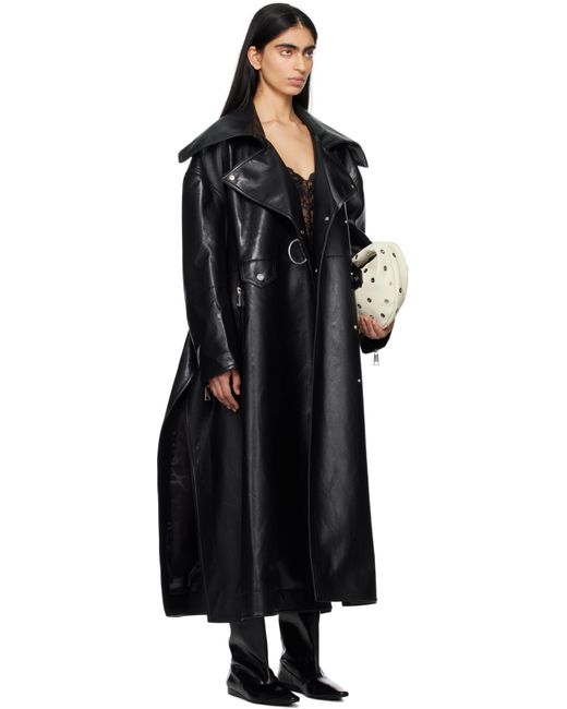 Nanushka Black Teca Regenerated Leather Trench Coat