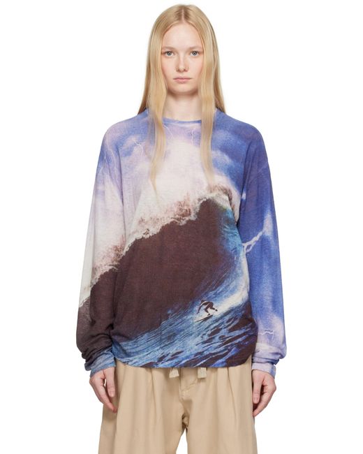 ERL パープル＆ブラウン Wave Print ニット プルオーバー Blue