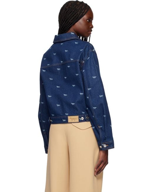 Maison Kitsuné Blue Zipped Cropped Denim Jacket