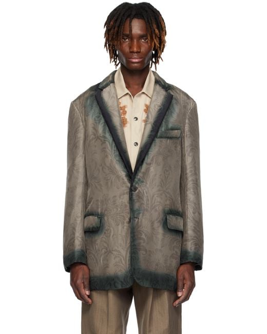 Dries Van Noten Black Taupe Sateen Blazer for men