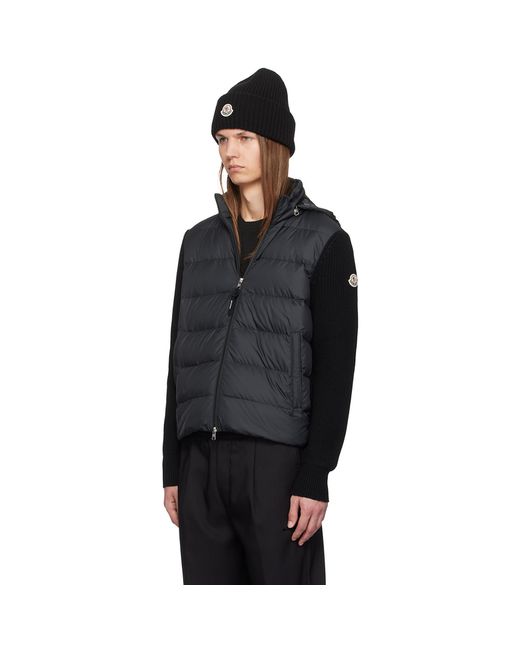 Moncler Black Wool-Blend Down Hooded Jacket for men