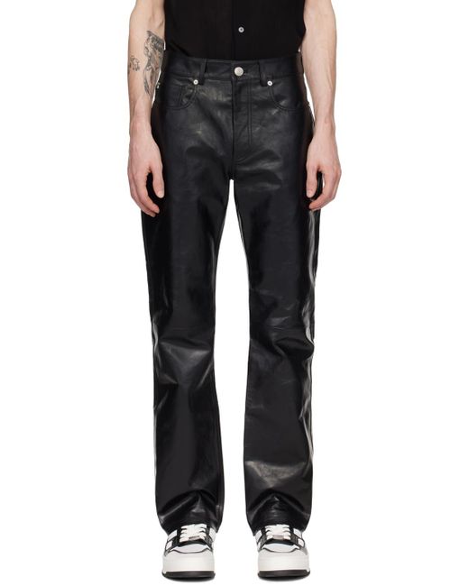 AMI Black Straight Fit Leather Pants for men