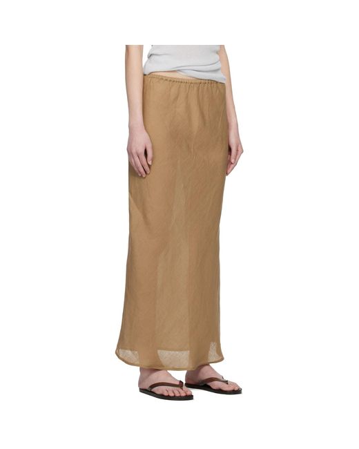 Baserange Multicolor Tan Fine Linen Dydine Maxi Skirt