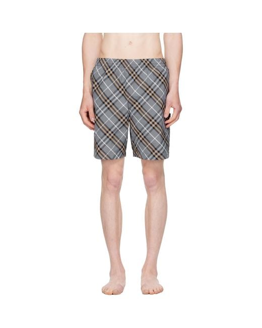 Burberry Gray Check Swim Shorts for men