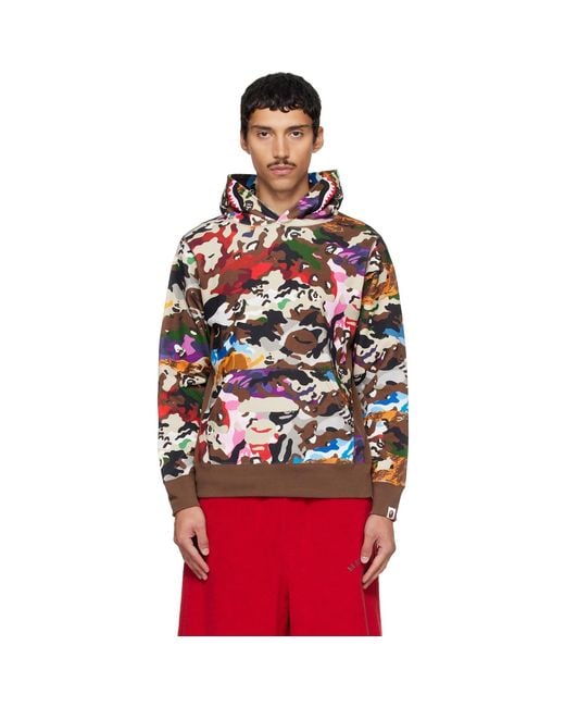 A Bathing Ape Red Hybrid Camo Shark Pullover Hoodie for men