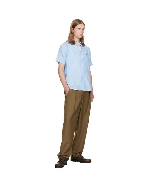 Polo Ralph Lauren Blue Linen Short Sleeve Sport Shirt for men