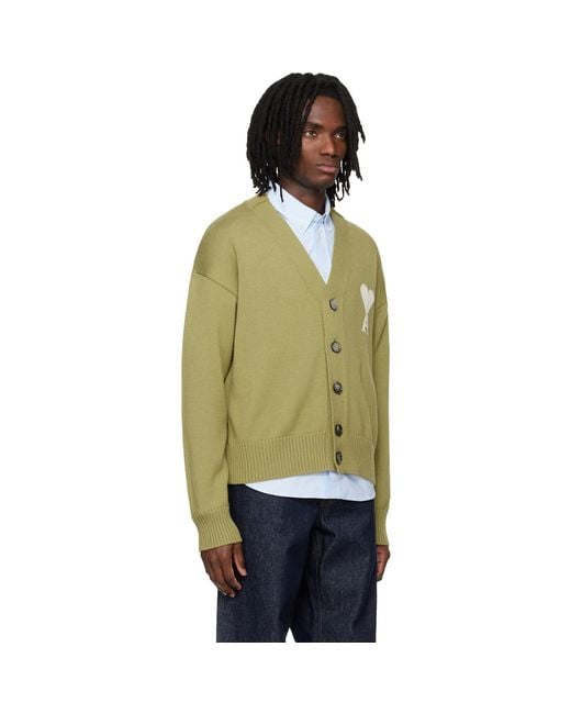 AMI Green Wool Ami De Coeur Cardigan for men