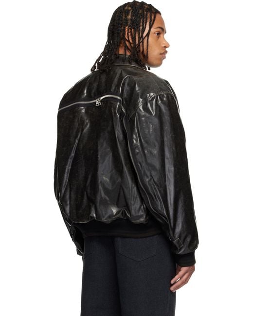 Dries Van Noten Black Padded Faux-Leather Bomber Jacket for men