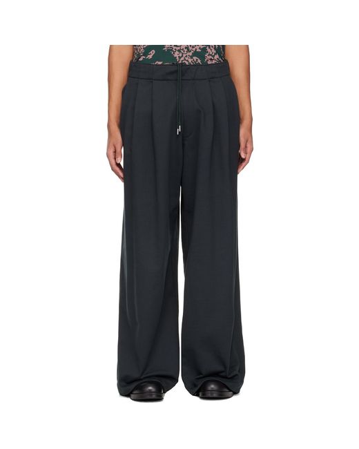 Dries Van Noten Black Pleated Sweatpants for men