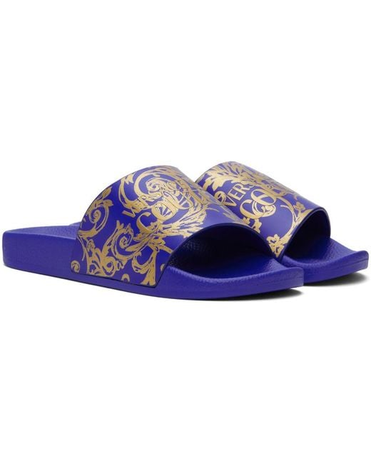 Versace Black Blue & Gold Baroque Logo Slides for men