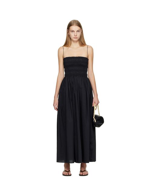 Matteau Black Shirred Bodice Midi Dress