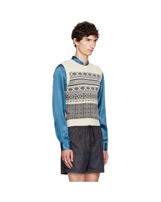 Dries Van Noten Blue Off- Jacquard Wool Sweater Vest for men