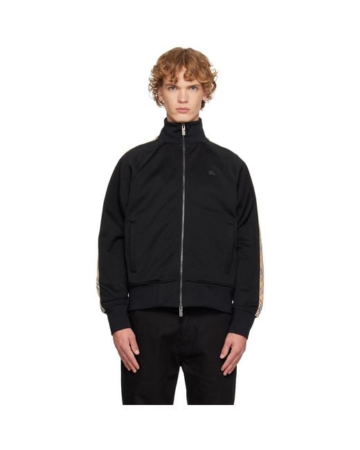 Burberry Black Check Trim Cotton Blend Track Jacket for men