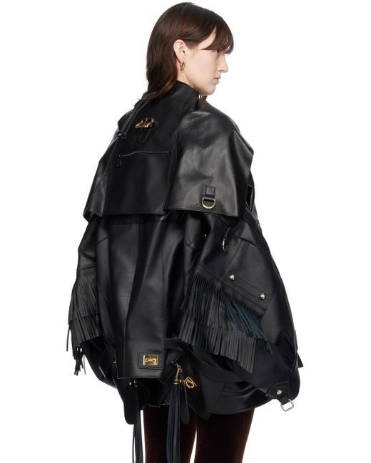 Junya Watanabe Black Fringed Faux-leather Jacket