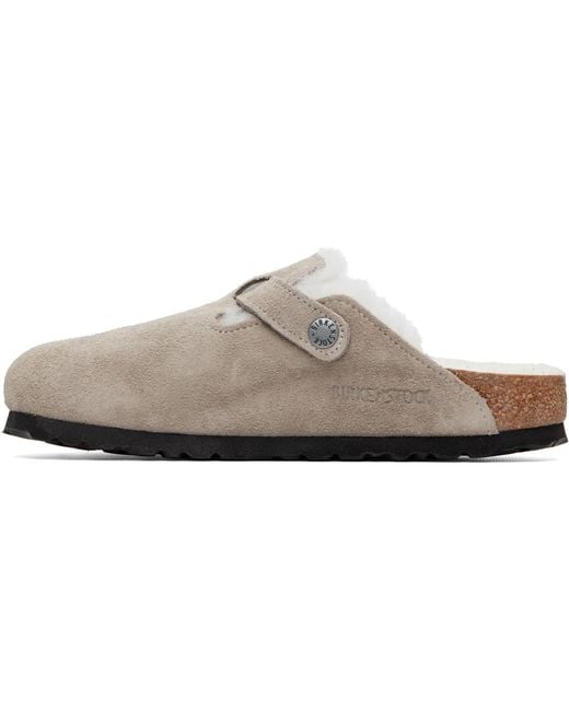 Birkenstock Gray Narrow Boston Shearling Loafers