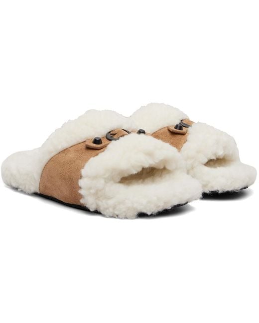 Balenciaga Natural Tan & Off- Furry Slides