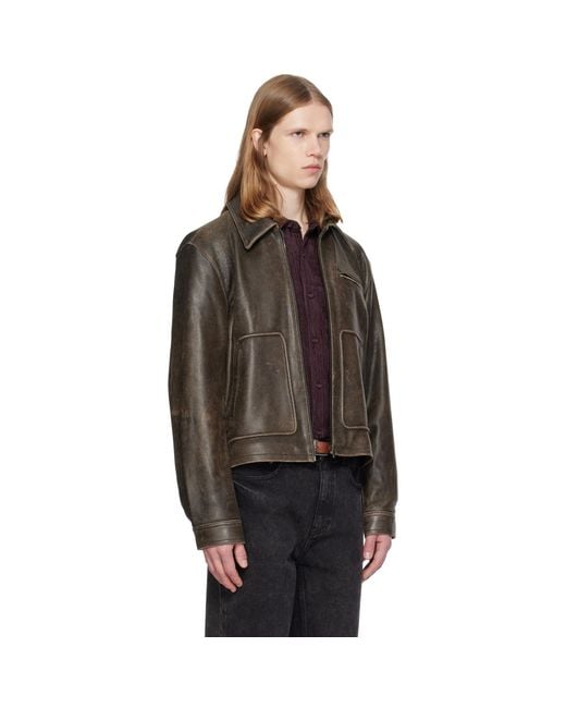 MMIC Brown Aged Leather Jacket for men