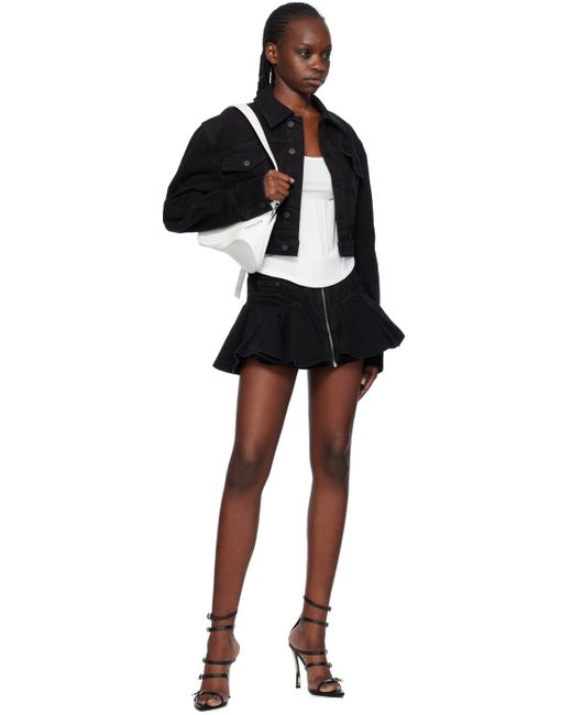 Mugler Black Ruffled Denim Miniskirt