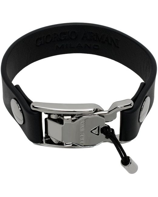 Giorgio Armani Black & Gunmetal Leather Bracelet for men