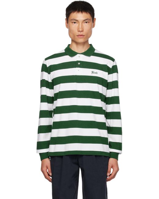 Noah NYC Green Striped Long Sleeve Polo for men