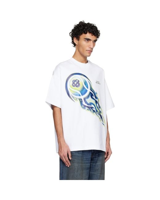 Casablanca White Flaming Tennis Ball Oversized Short Sleeve T‑Shirt for men