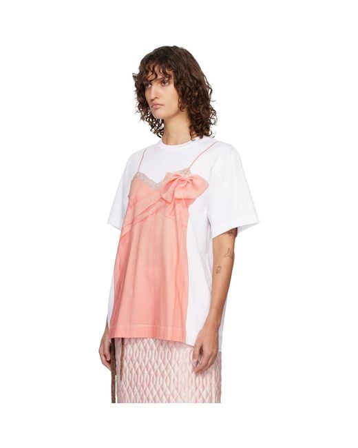 Simone Rocha Pink Bow Sash Slip Dress Trompe L'Oeil T-Shirt