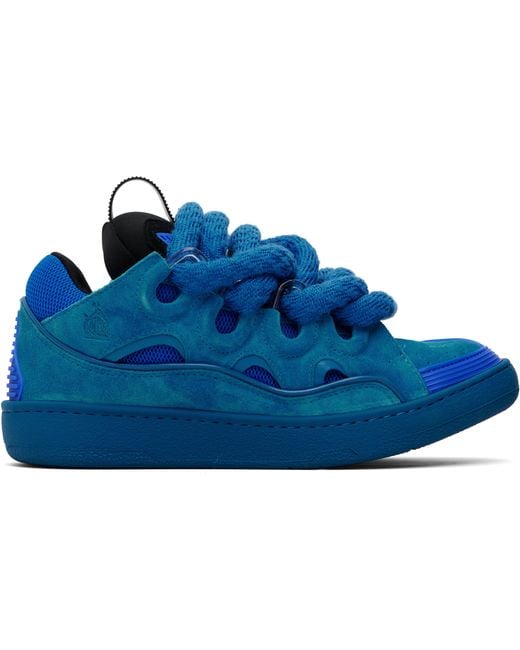 Lanvin Blue Curb Leather With Snake Laces Sneakers for men