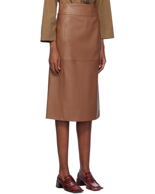 Max Mara Brown Rimini Faux-leather Midi Skirt
