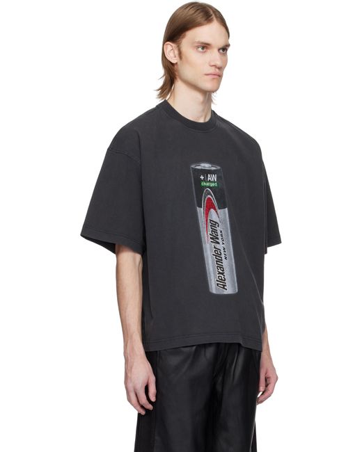 メンズ Alexander Wang ブラック Battery ロゴプリント グラフィックTシャツ Black