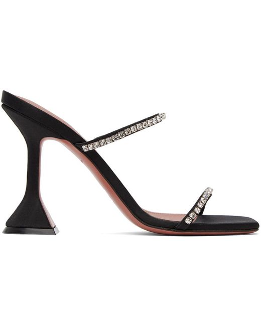 AMINA MUADDI Black Gilda Crystal-embellished Metallic-leather Heeled Sandals