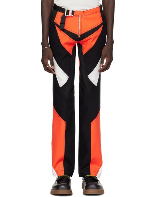 Dion Lee Black & Red Moto Panel Trousers for men