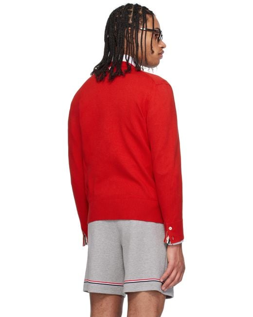 Thom Browne Red Relaxed Fit 4-Bar Cardigan for men